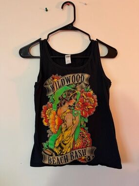 Gildan Black Tank Top with Bright Floral Graphic